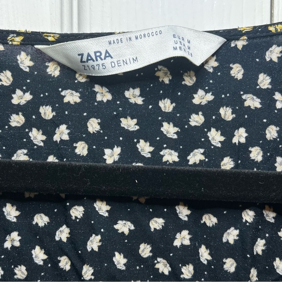 Zara Yellow Floral black dress size M - Picture 3 of 5